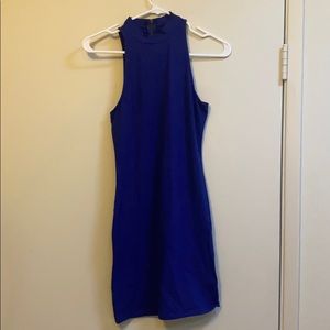 Blue body con high neck dress